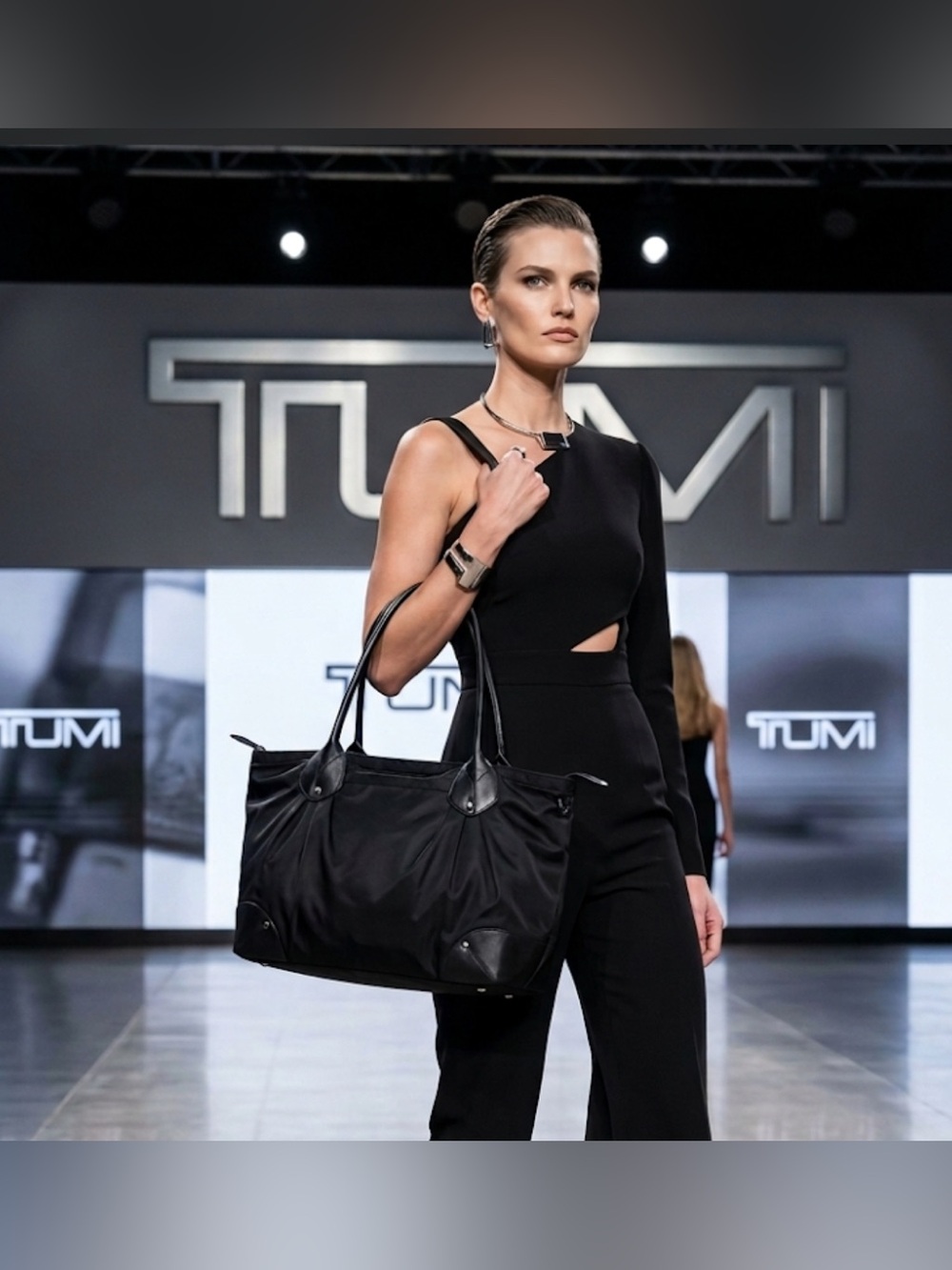 Authentic Tumi designer signature black nylon & leather tote bag purse handbag